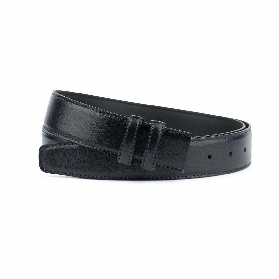 Dark Blue Belt No Buckle Stitched Genuine Leather For Montblanc Belts 35mm
