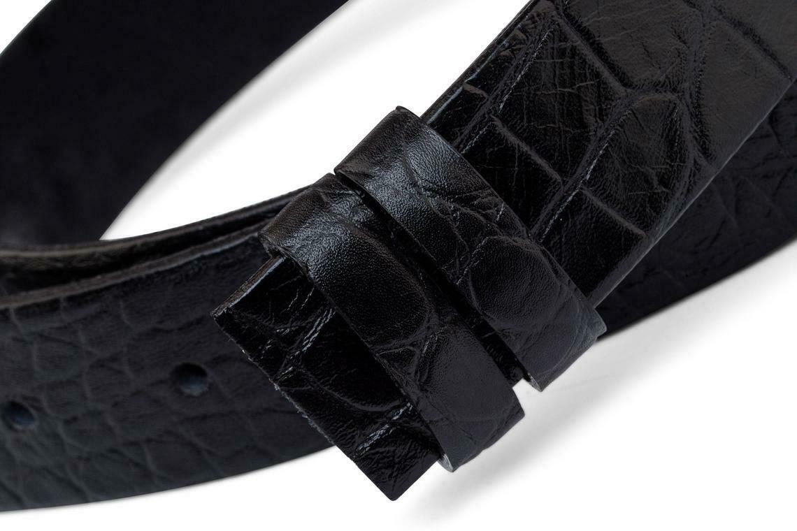 Black Croco Embossed Leather Belt Strap For Montblanc Thin Mens Womens Emboss 1''