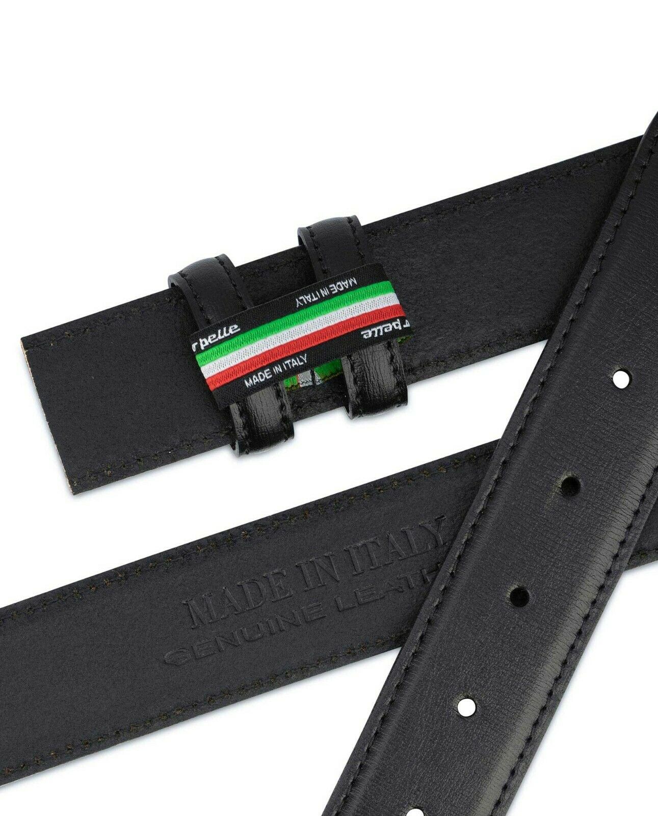 Mens Leather Belt Black Replacement Strap For Ferragamo Buckles 35mm Stitched