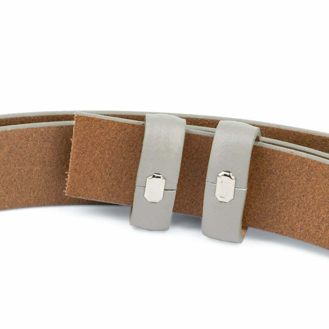 Grey Leather Belt No Buckle 1 Inch Replacement Strap For Ferragamo Mens 25mm