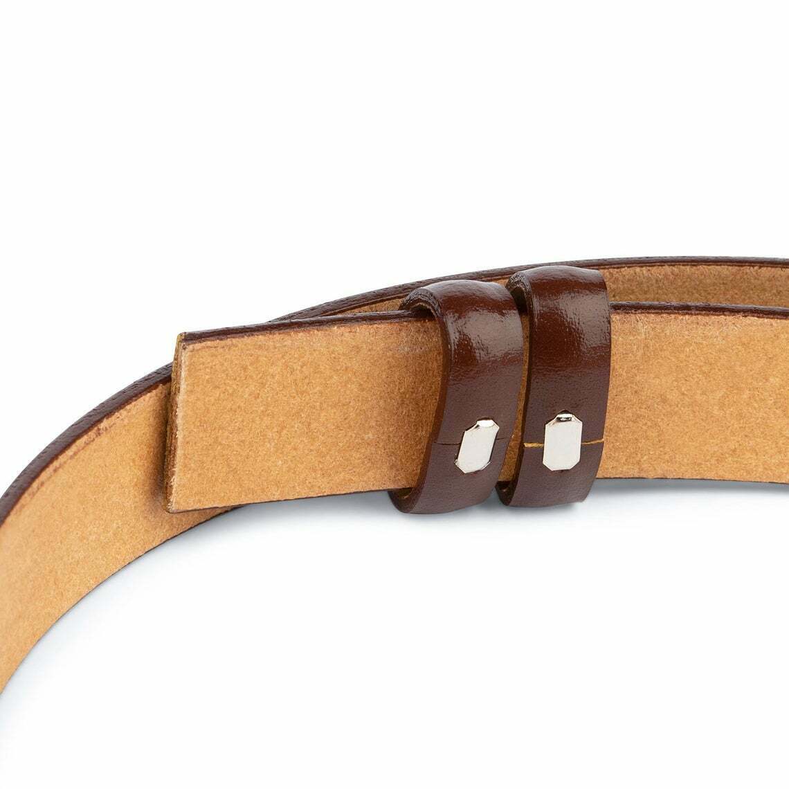 Thin Dark Brown Leather Belt No Buckle 1 Inch For Ferragamo Mens Cognac 25mm