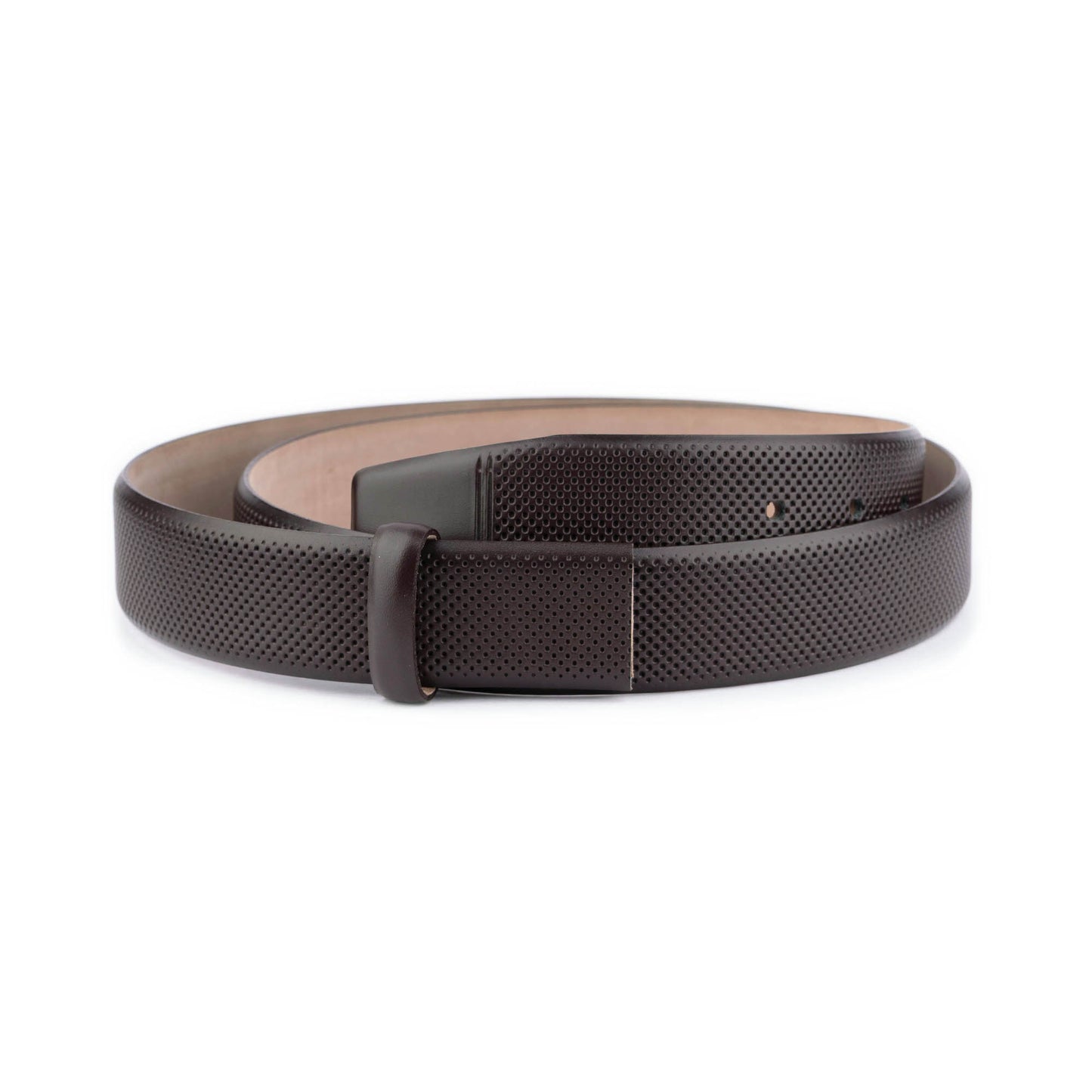 Dark Brown 3.5 cm Perforated Leather Belt Strap For Ferragamo Buckles Replacement