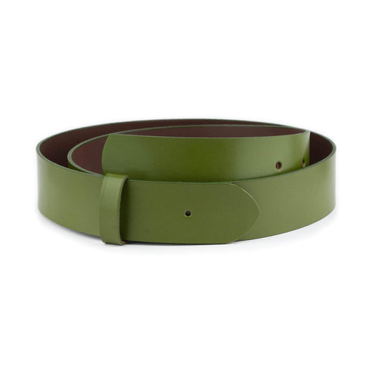 Mens 4.0 cm Olive Green Leather Belt Strap For Montblanc Buckles Replacement Pre-made Hole