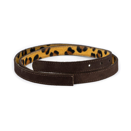 Brown Suede Belt Strap for Cartier Buckles Reversible Leopard