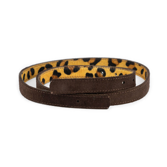 Suede Brown Belt Strap for Hermes Buckles Reversible Leopard