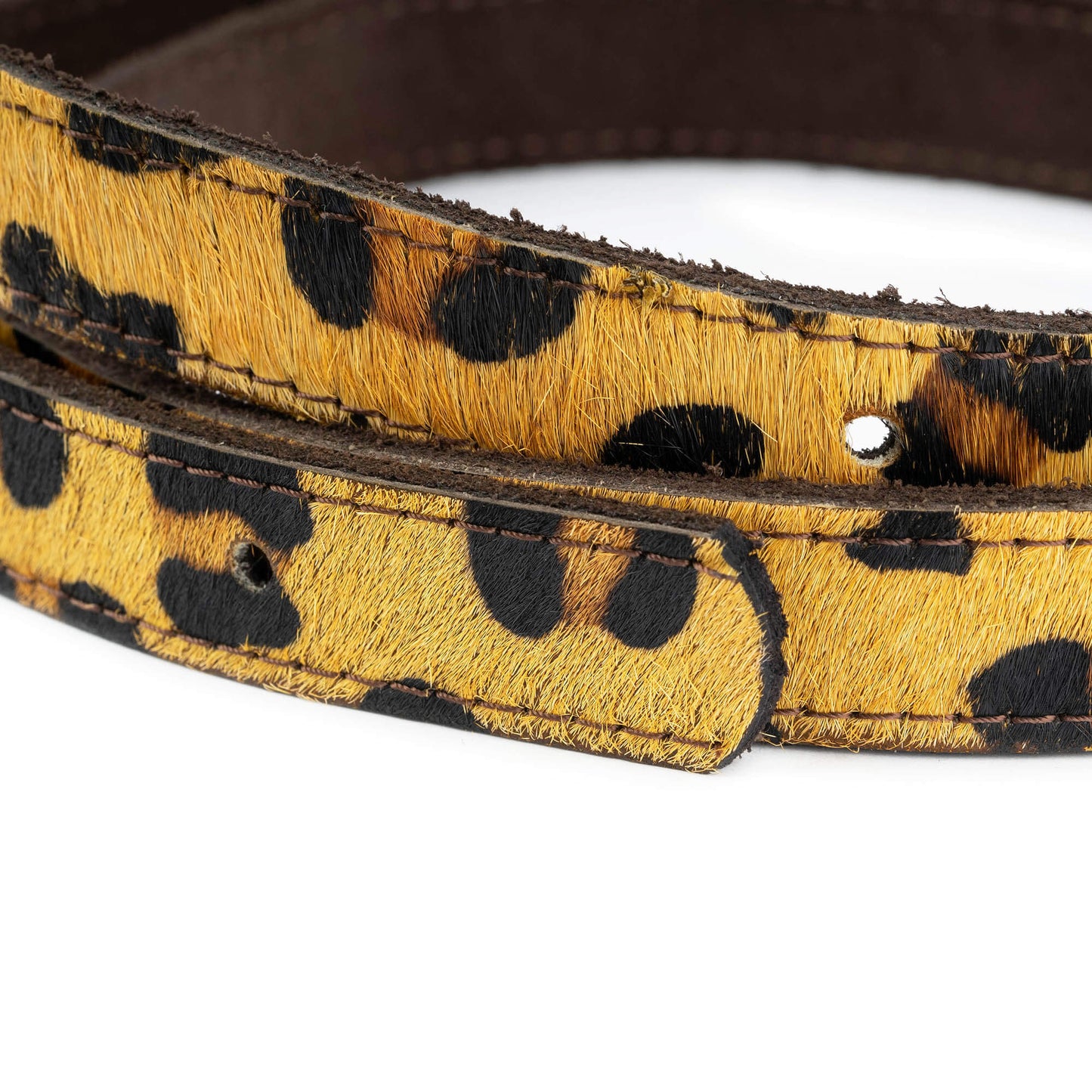 Suede Brown Belt Strap for Ferragamo Buckles Reversible Leopard